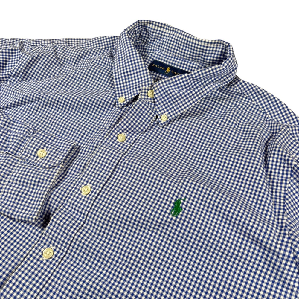 Ralph Lauren Button Down Shirt Mens XL Blue Gingham Check Long Sleeve Cotton